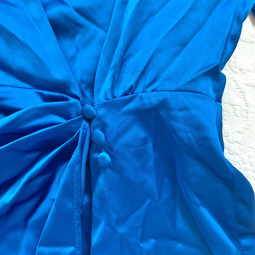 Zara Royal Blue Satin Wrap Mini Dress - Picture 13 of 16